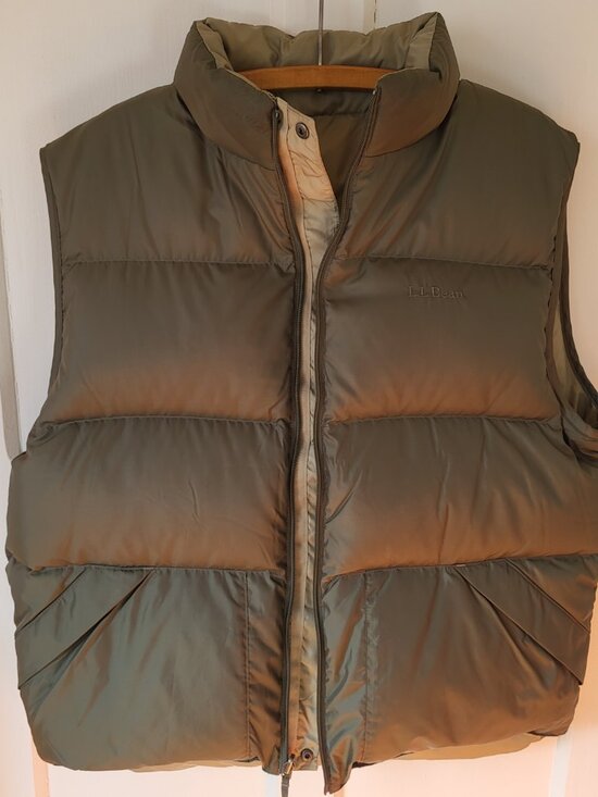 L.L. Bean Reversible Down Puffer Vest Army green Large Goose Down - Picture 8 of 16